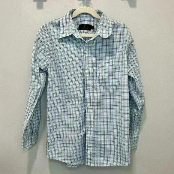 Vittorino Boys Button Up Shirt Size 12 White Blue Green Yellow Checkered Top - Picture 1 of 9